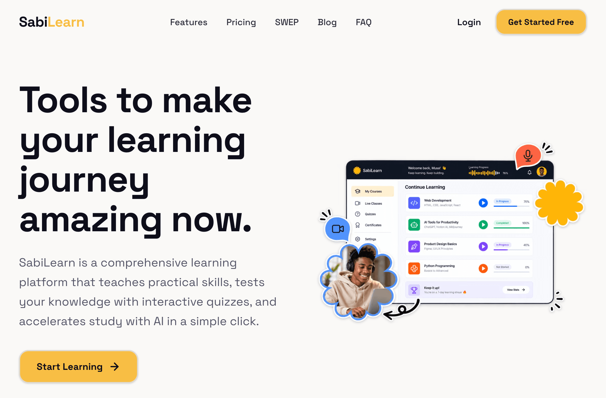 SabiLearn — Interactive EdTech & AI Study Platform
